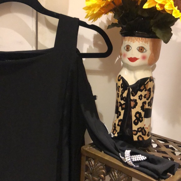 MSK evening glam top, cold shoulder style. 3 diamond sparkle”X”-shaped details. - Picture 7 of 7